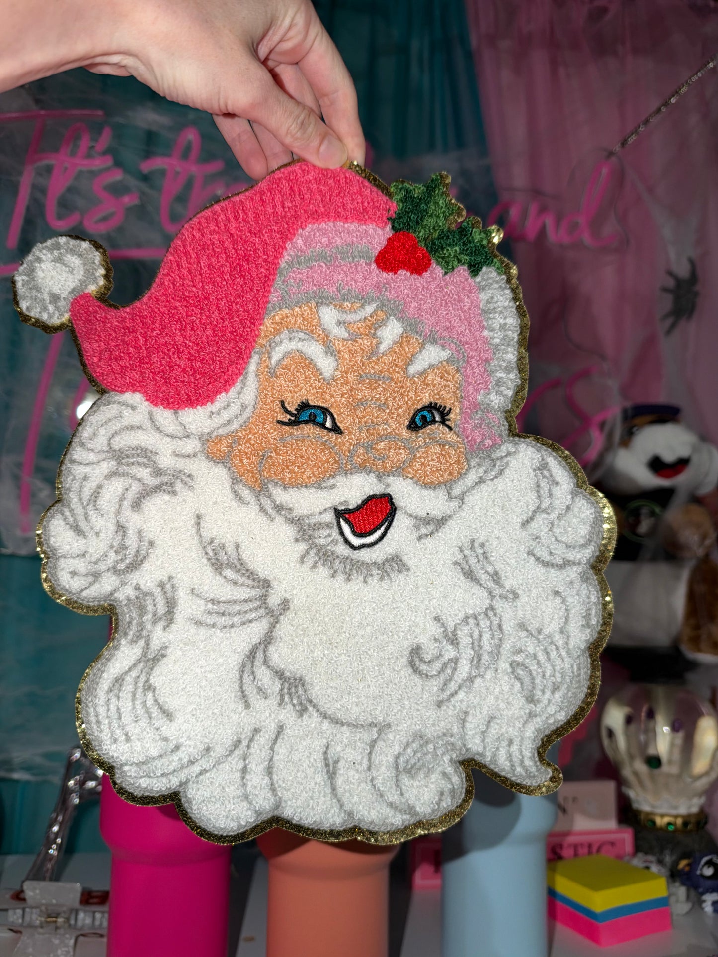 Pink Hat Santa Chenille Patch