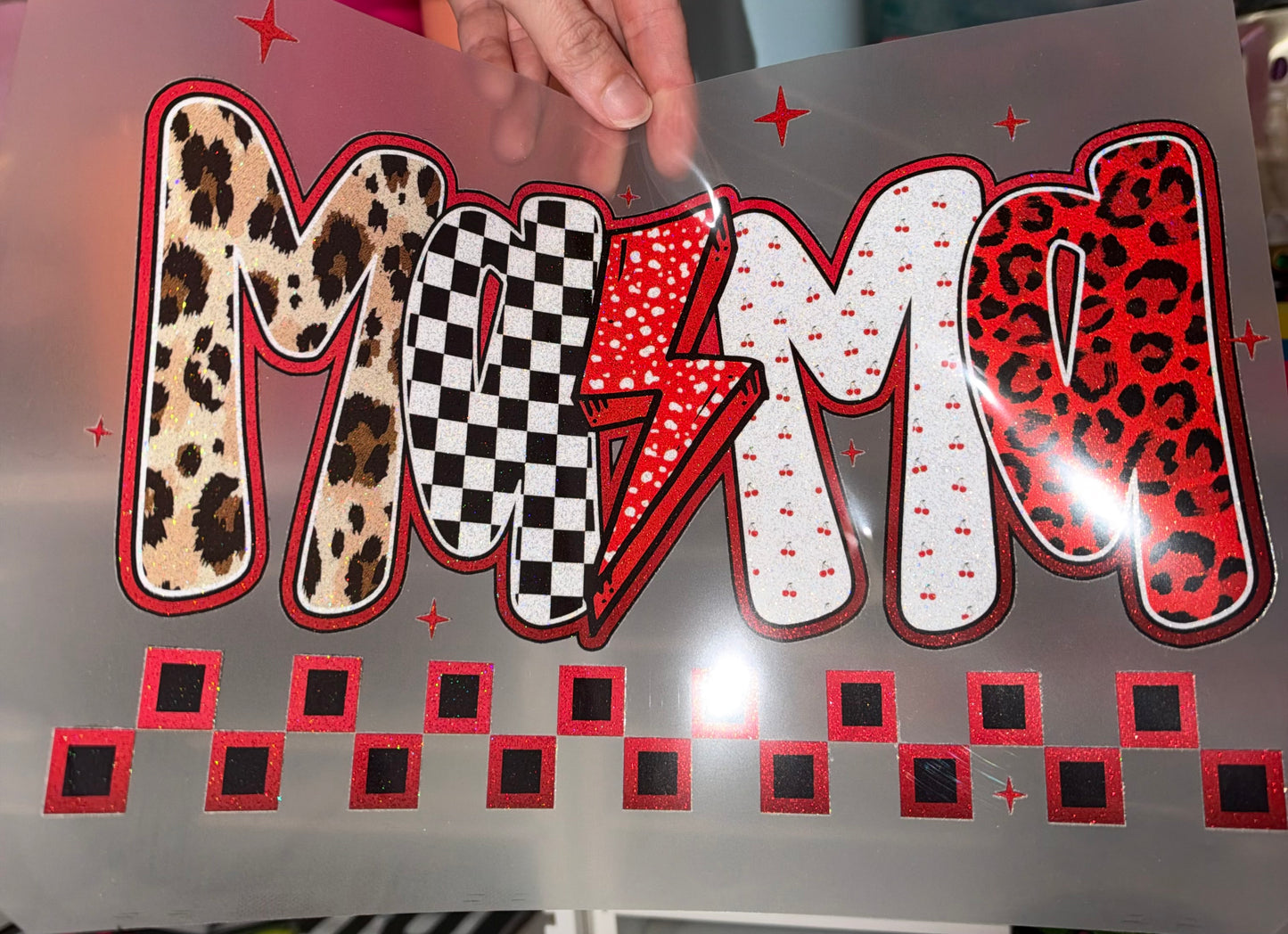 Mama Red Bolt - Glitter Screen Print