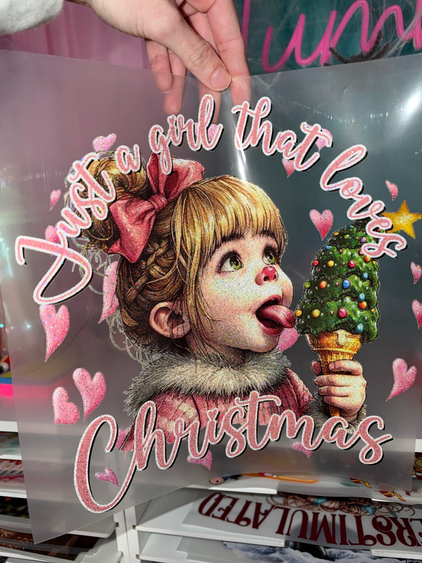 Girl Who Loves Christmas - Glitter Screen Print Transfer