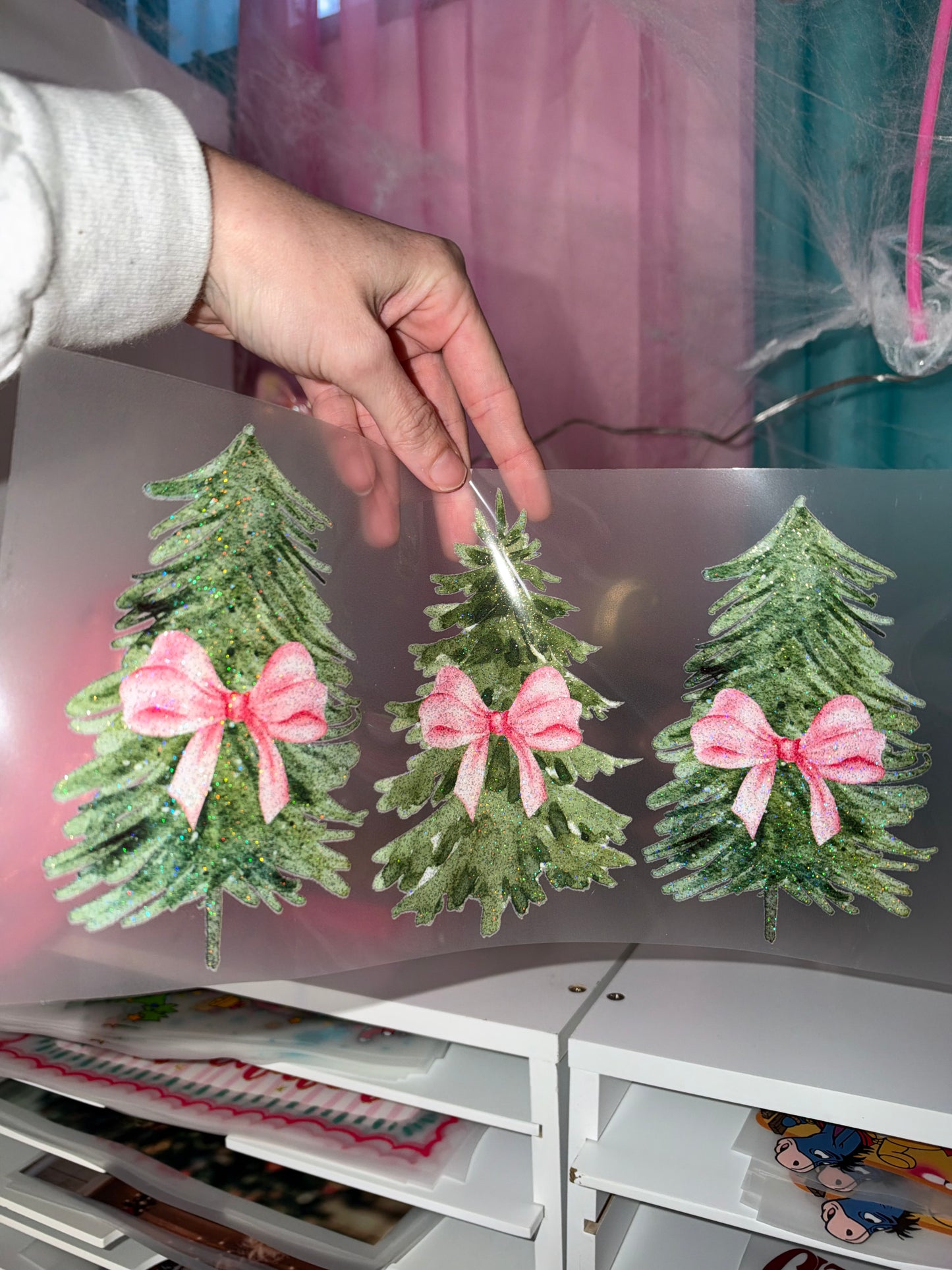 3 Christmas Trees - Glitter Screen Print Transfer