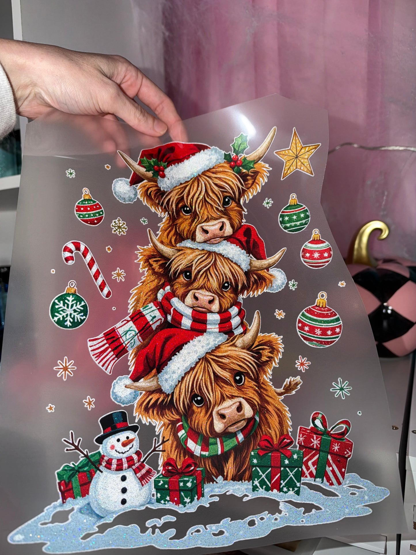 3 Stacked Highland cow - Glitter Screen Print Transfer