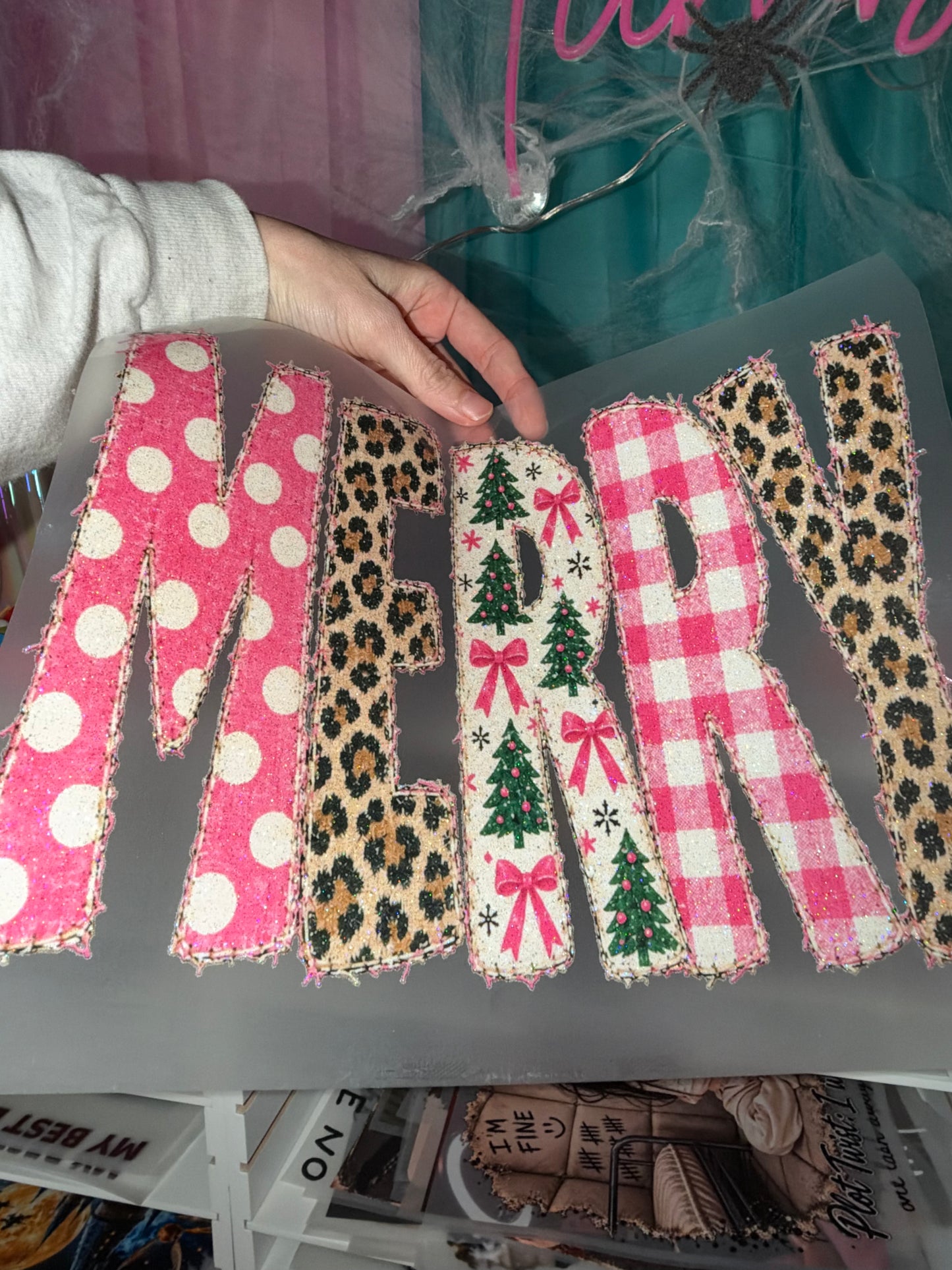Merry Polka and Plaid - Glitter Screen Print Transfer