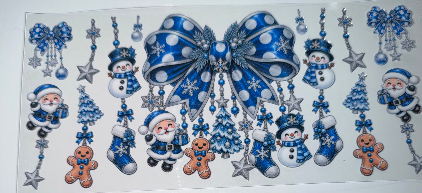 Blue Christmas Charm Bow - 16oz UV DTF Cup Wrap