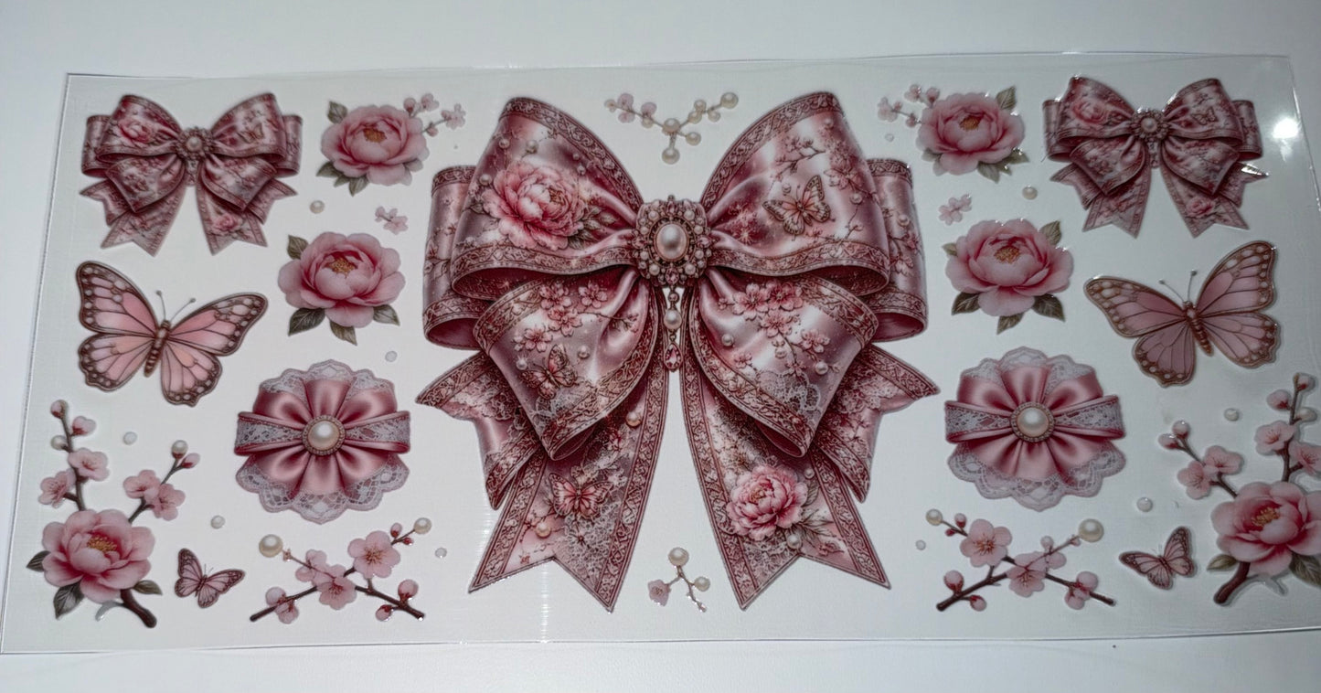 Pink Bow FLoral - 16oz UV DTF Cup Wrap