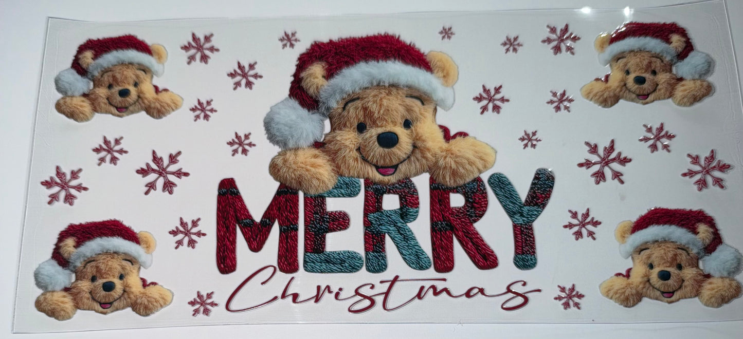 Merry Christmas Yellow Bear - 16oz UV DTF Cup Wrap