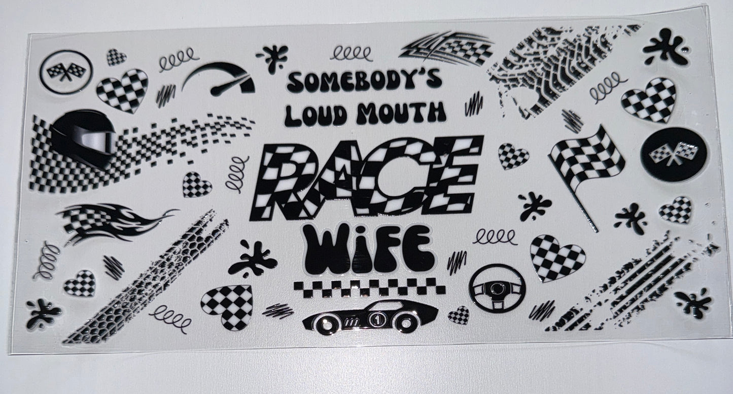 Race Wife - 16oz Uv DTF Cup Wrap