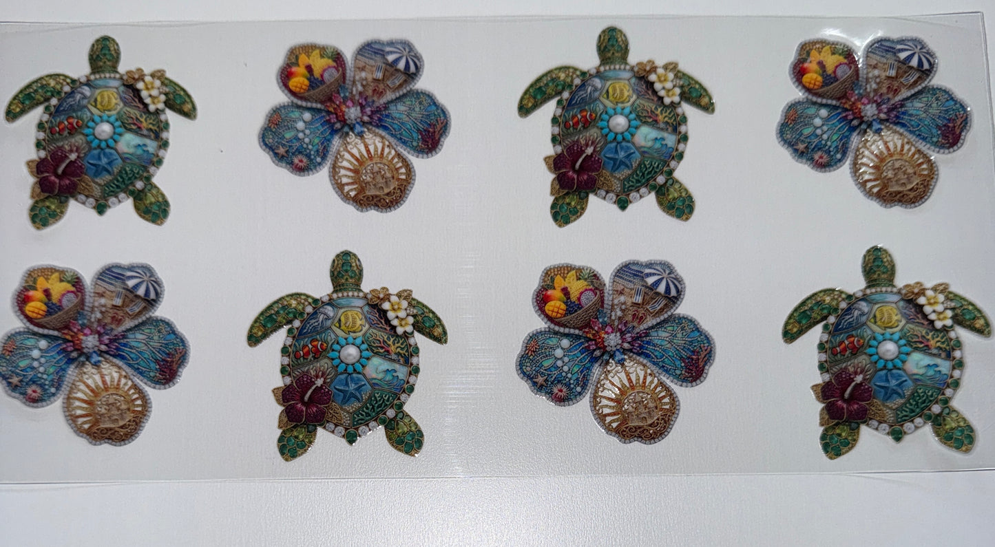 Turtles and Flowers Faux Bling - 16oz Uv DTF Cup Wrap