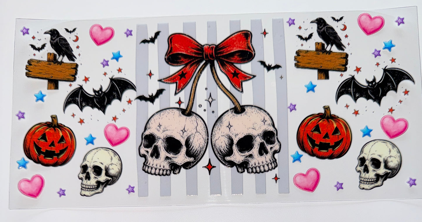 Skull Head Cherry - 16oz UV DTF Cup Wrap