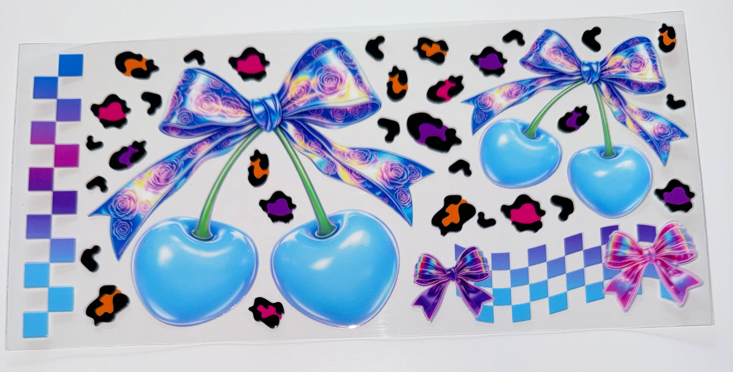 Blue Cherries - 16oz UV DTF Cup Wrap
