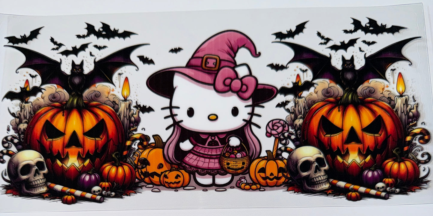Pink Hat Kitty Pumpkins - 16oz UV DTF Cup Wraps