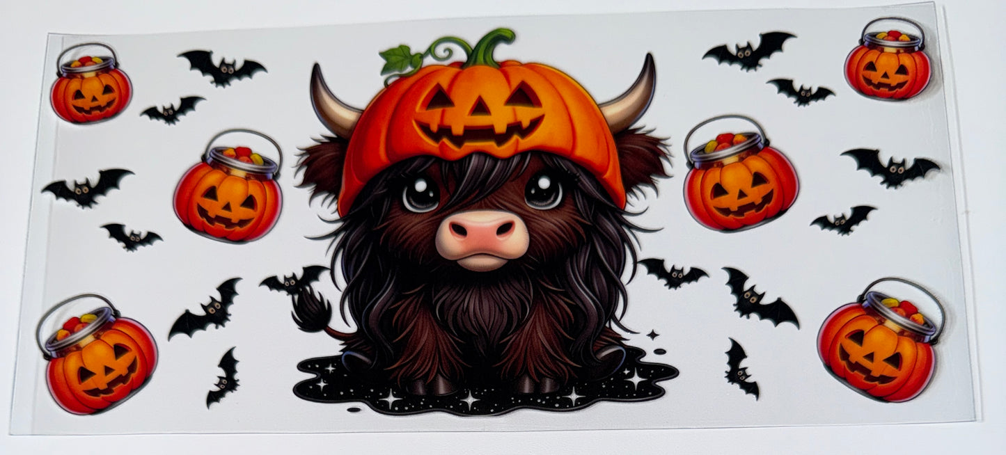 Pumpkin Head Cow - 16oz UV DTF Cup Wraps
