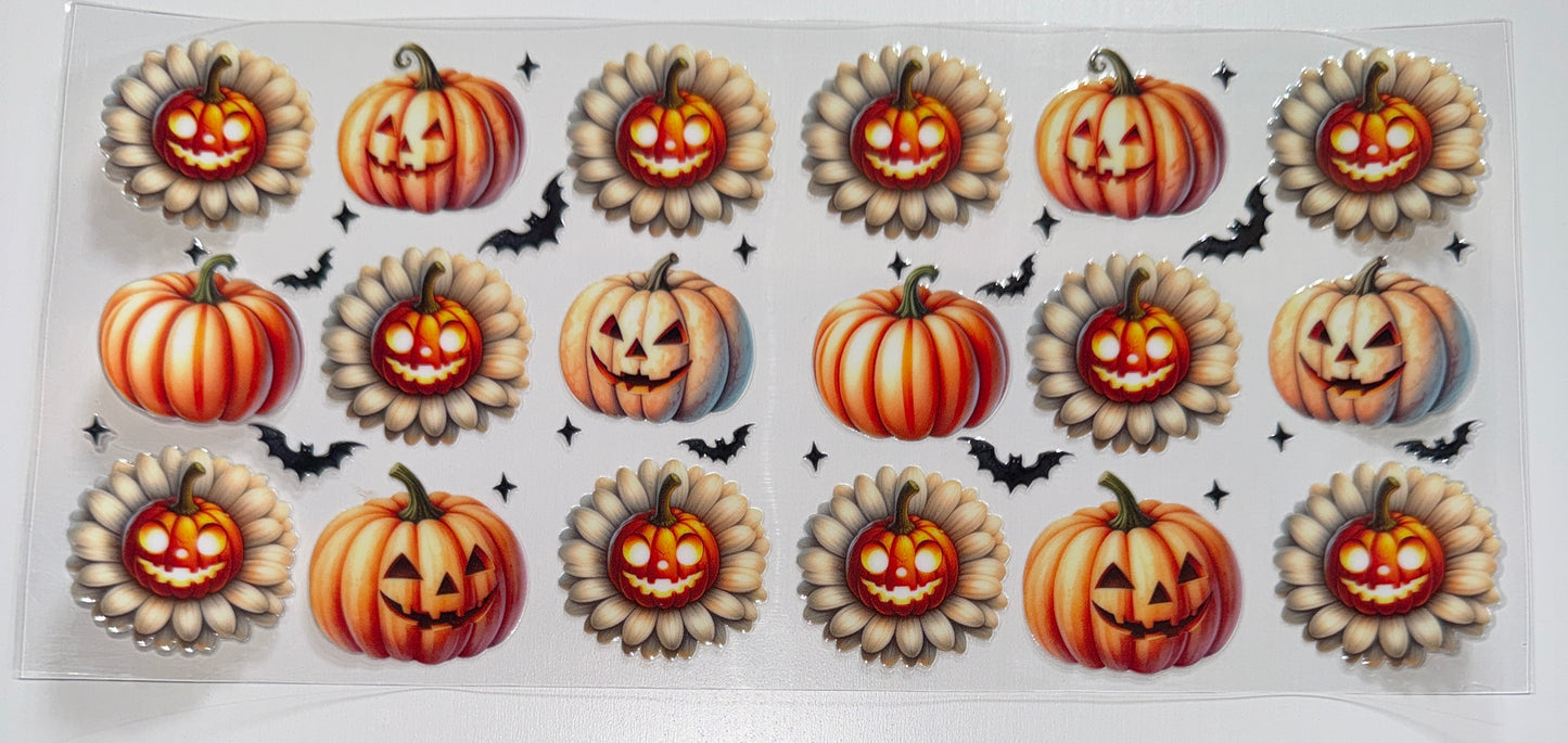Pumpkin Face Flowers - 16oz UV DTF Cup Wrap