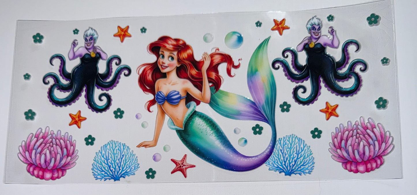 Red Head Mermaid with Octopus - 16oz UV DTF Cup Wrap