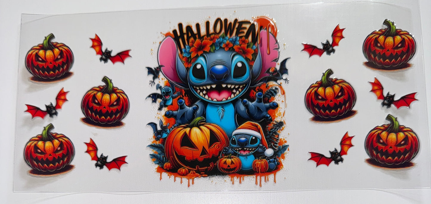 Blue Guy Halloween Pumpkins - 16oz UV DTF Cup Wrap