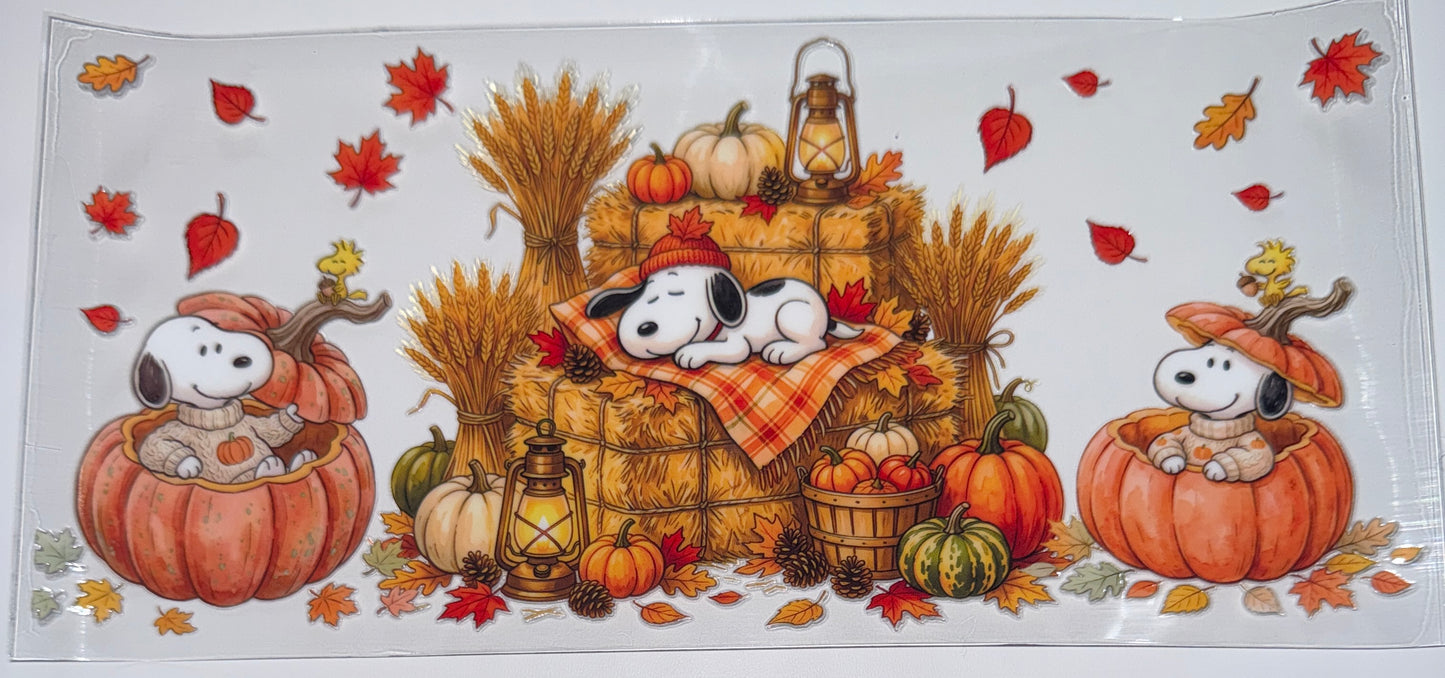 Sleepy White Dog Fall - 16oz UV DTF Cup Wraps