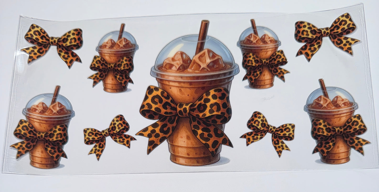 Iced Coffee Leopard Bow - 16oz UV DTF Cup Wraps
