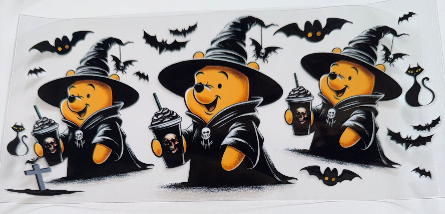 Black Witch Hat Yellow Bear - 16oz UV DTF Cup Wraps