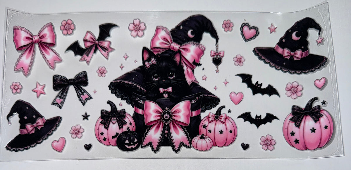 Black Kitty Witch Hat - 16oz UV DTF CUP WRAP
