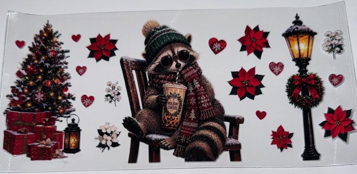 Racoon Christmas Coffee - 16oz UV DTF CUP WRAP