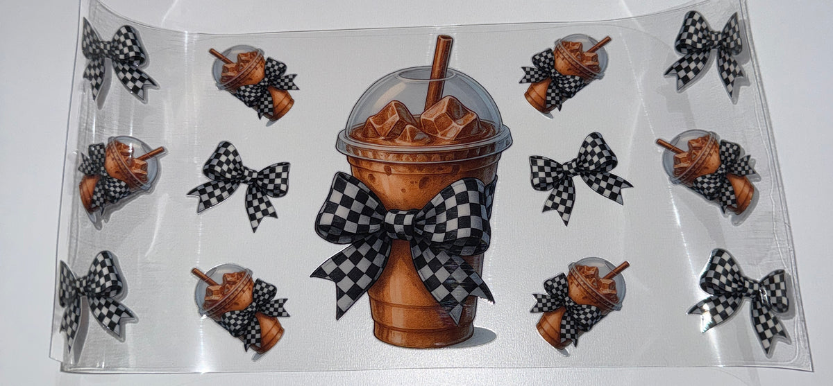 Checkered Bow Coffee - 16oz UV DTF CUP WRAP