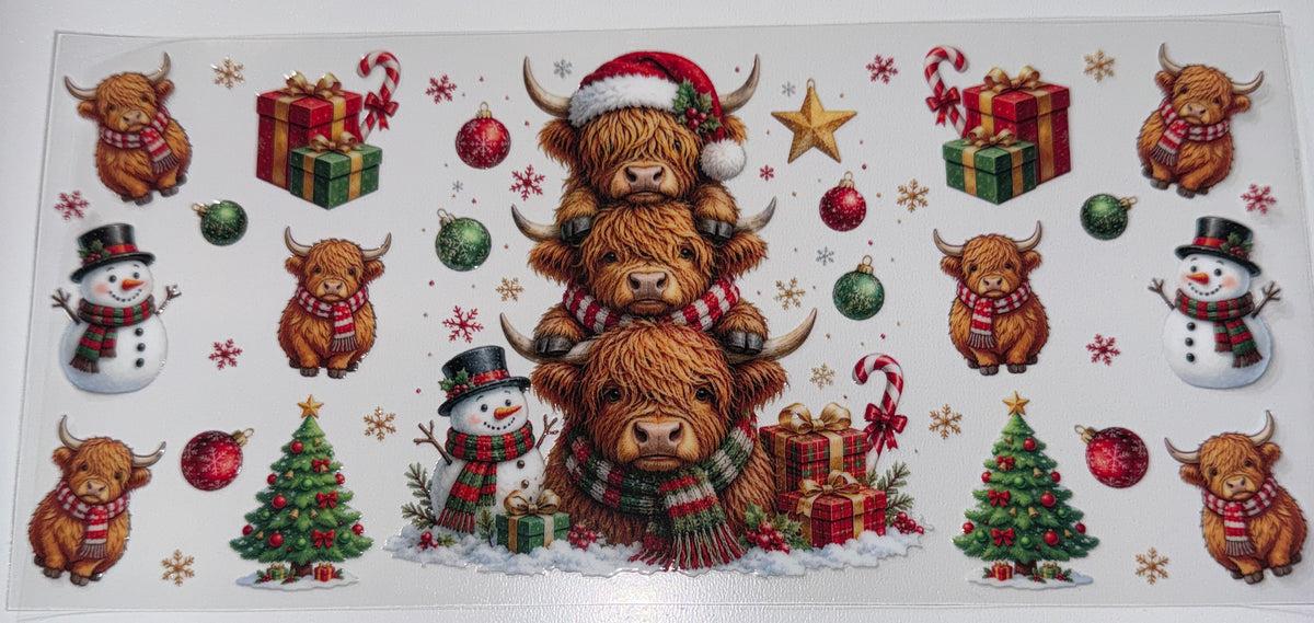 3 Stacked Christmas Cows - 16oz UV DTF Cup Wrap