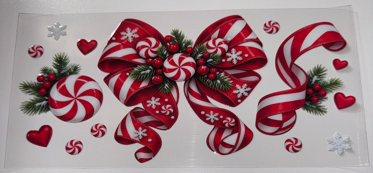 Candy Cane Bow - 16oz UV DTF Cup Wrap