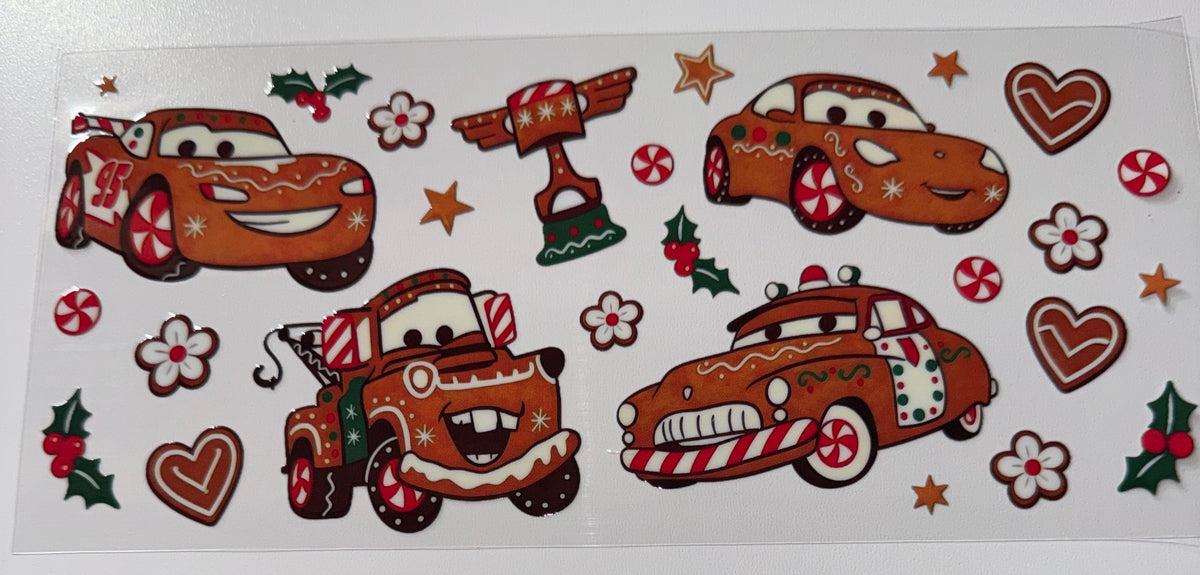 Gingerbread Cookie Cars - 16oz UV DTF Cup Wrap