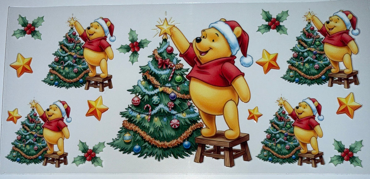 Yellow Bear Christmas Tree - 16oz Uv DTF Cup Wrap