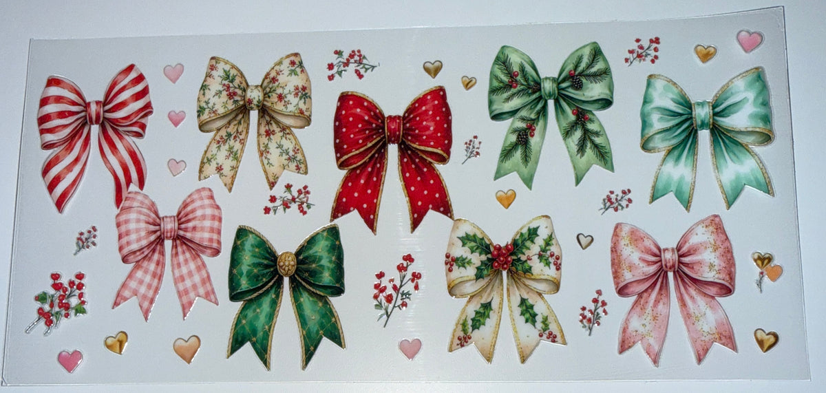 Christmas Bows - 16oz Uv DTF Cup Wrap