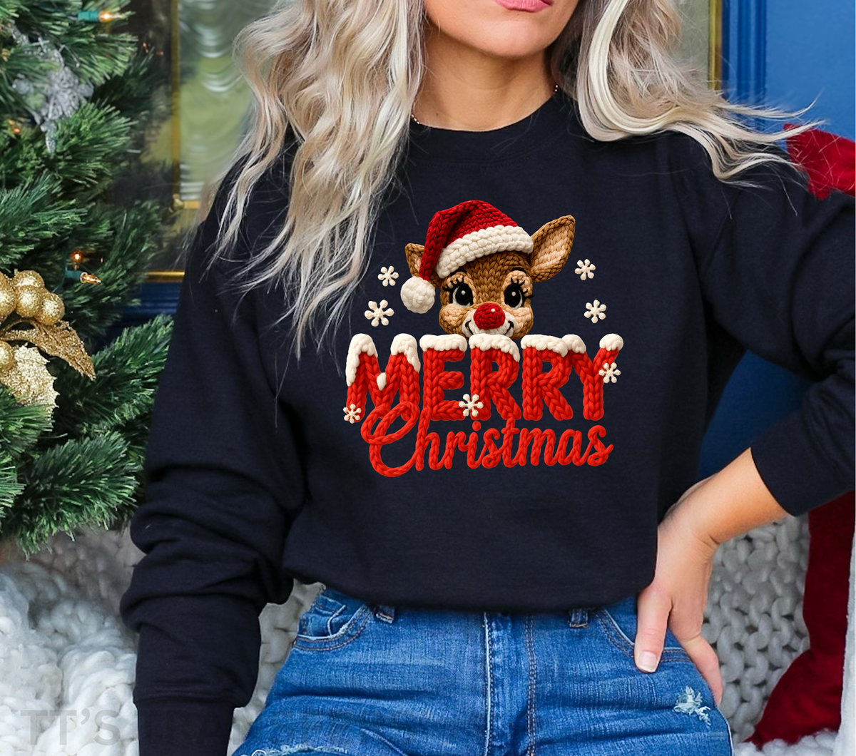 Faux Knitted Merry Reindeer - DTF Transfer