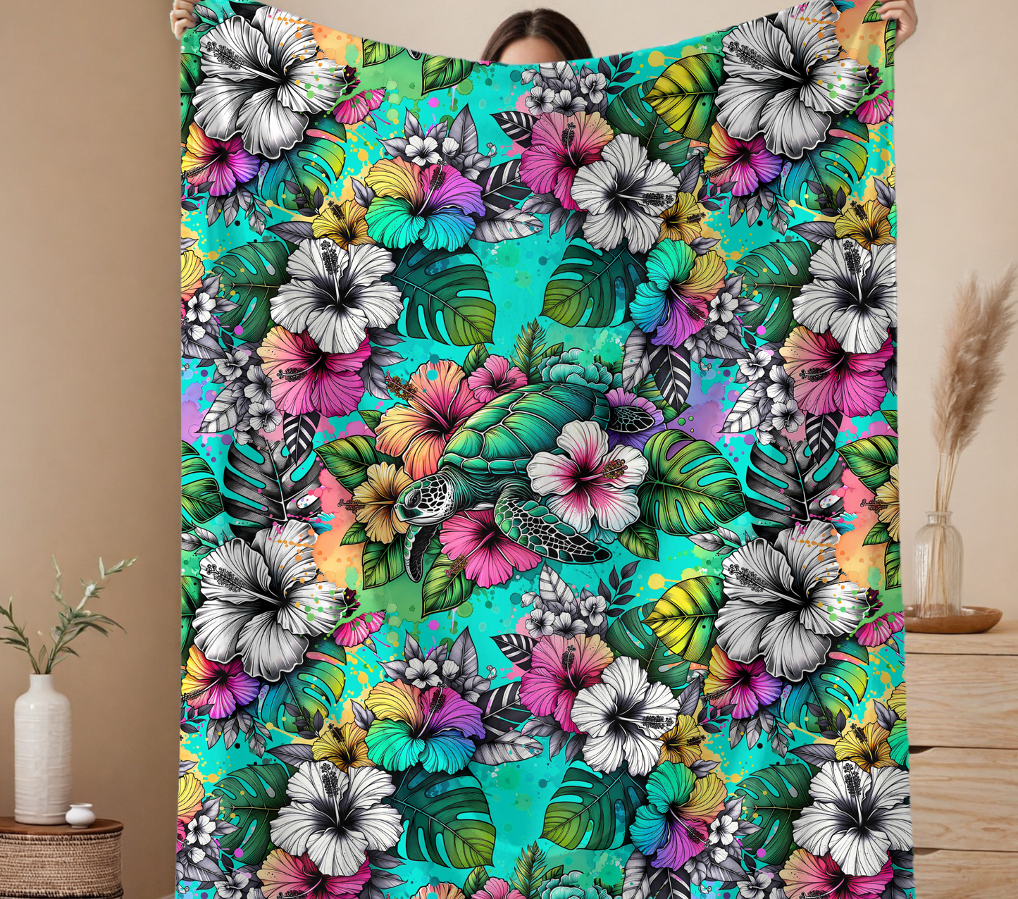 60in x 80in Blanket Floral Turtle
