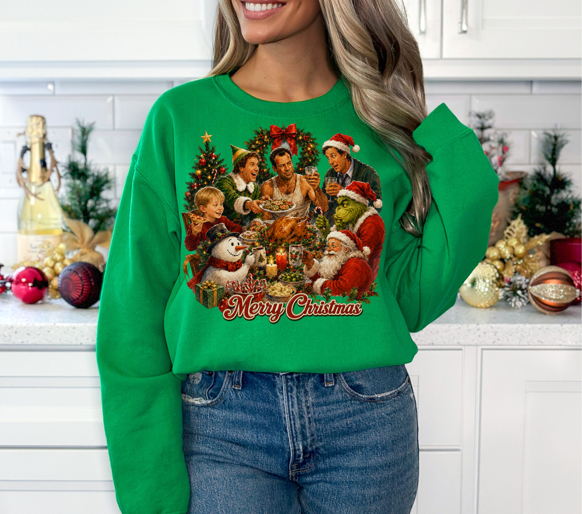 Merry Christmas Vintage Characters Dinner - DTF Transfer