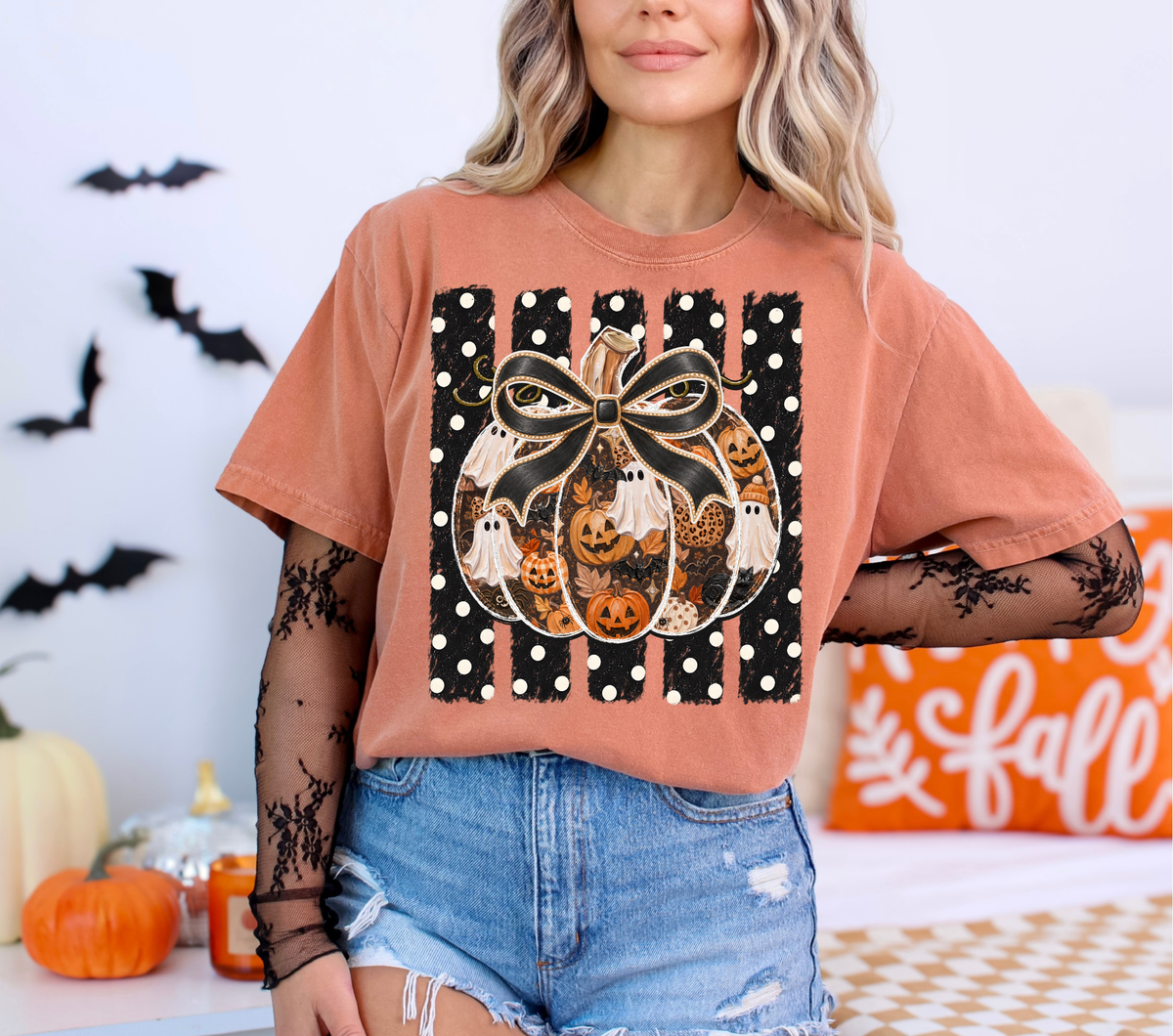 Polka Dot Stripes Pumpkin - DTF TRANSFER