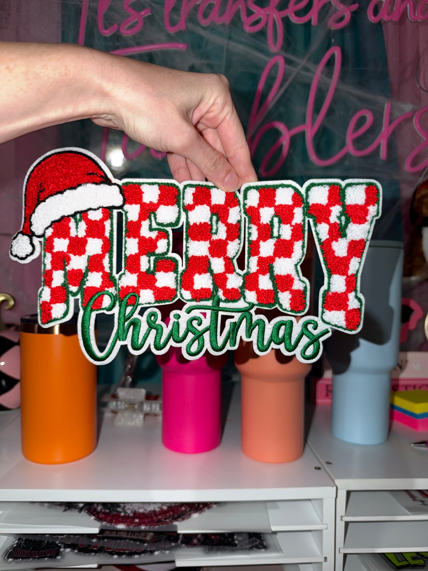 Merry Christmas Checkered Chenille Patch
