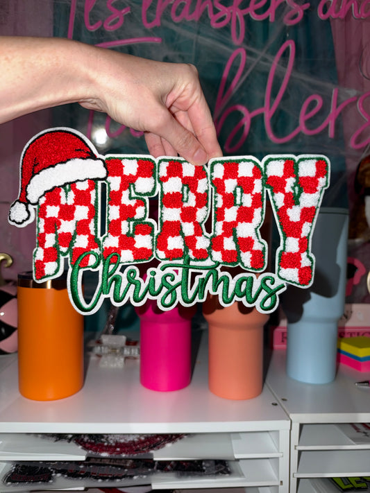 Merry Christmas Checkered Chenille Patch