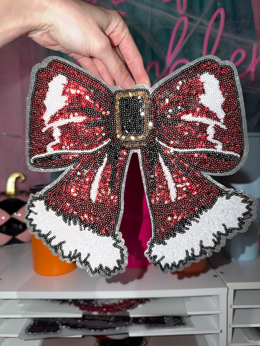 Sequin Santa Bow Chenille Patch