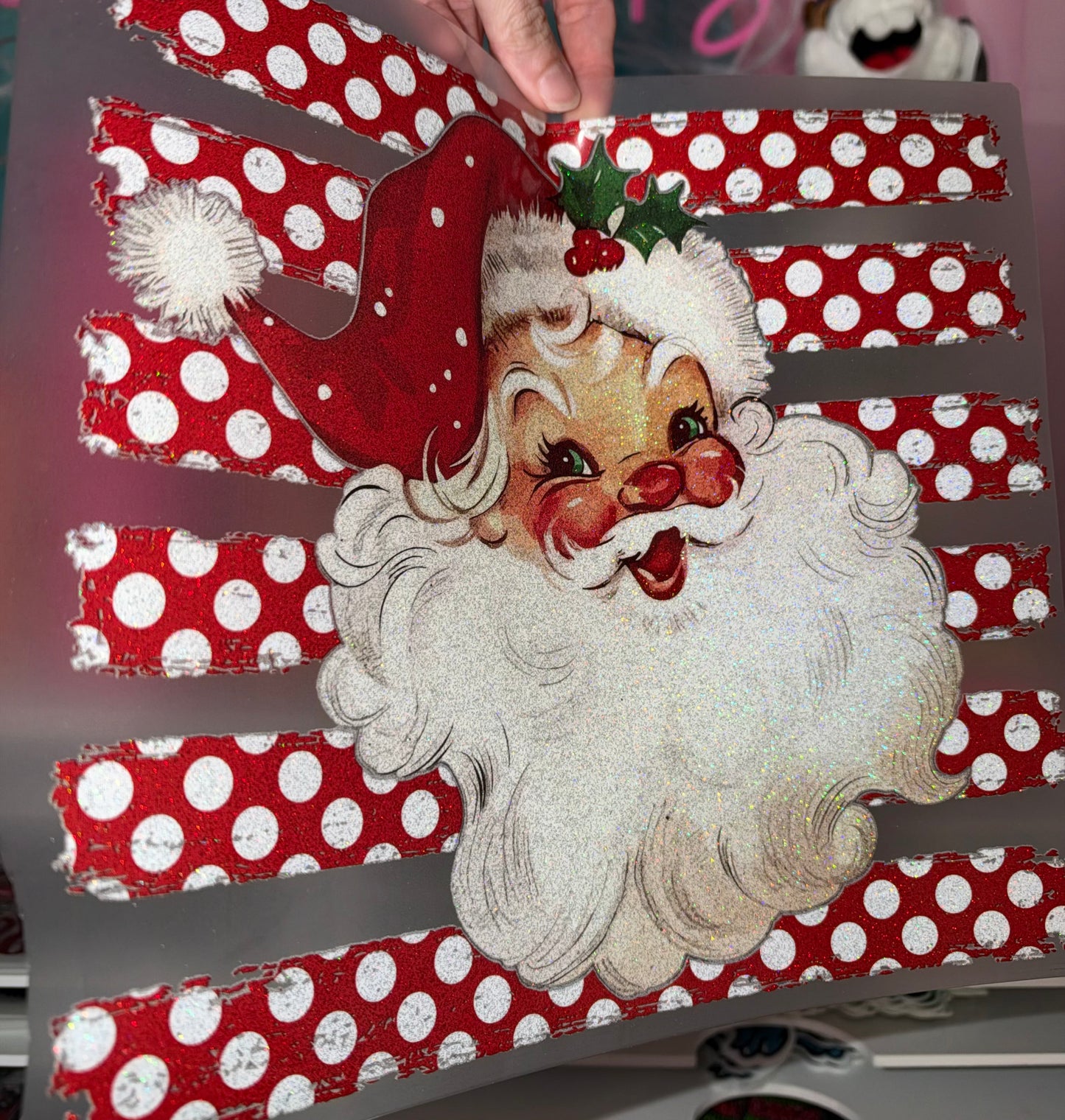 Polka Dot Stripes Santa - Glitter Screen Print