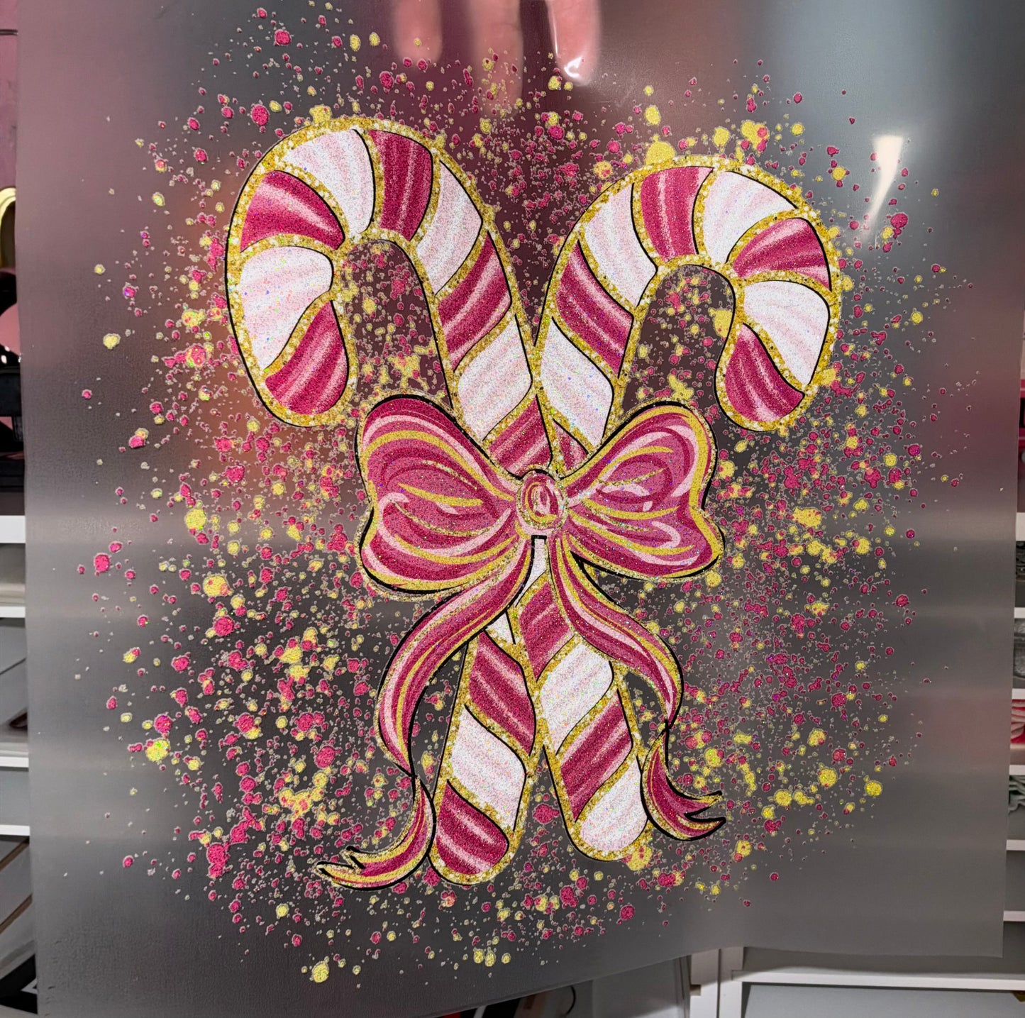 Pink Candy Cane - Glitter Screen Print