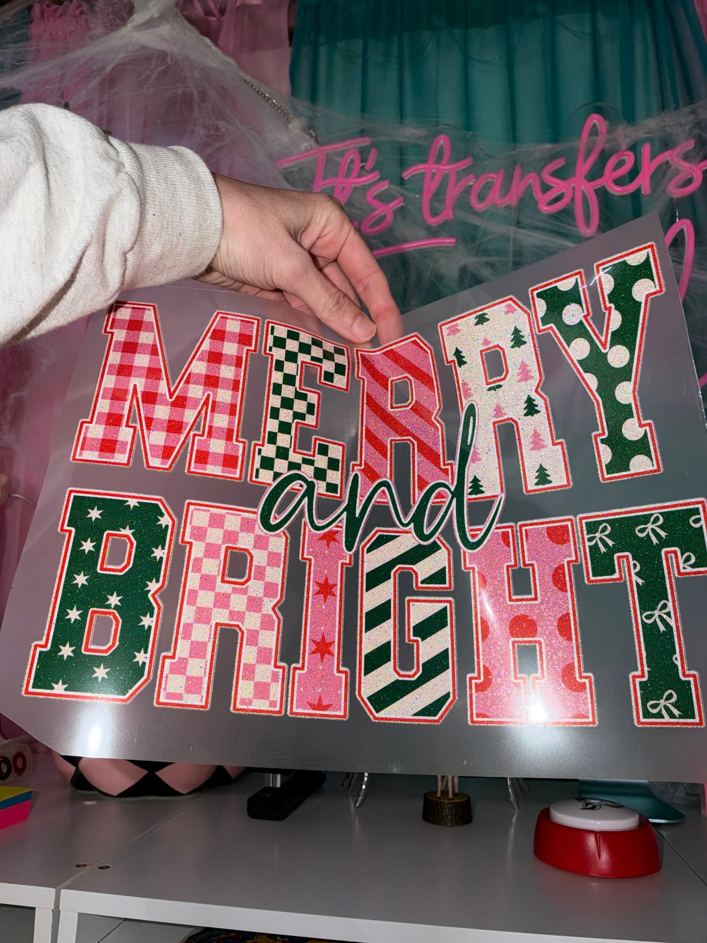 Merry & Bright - Glitter Screen Print Transfer