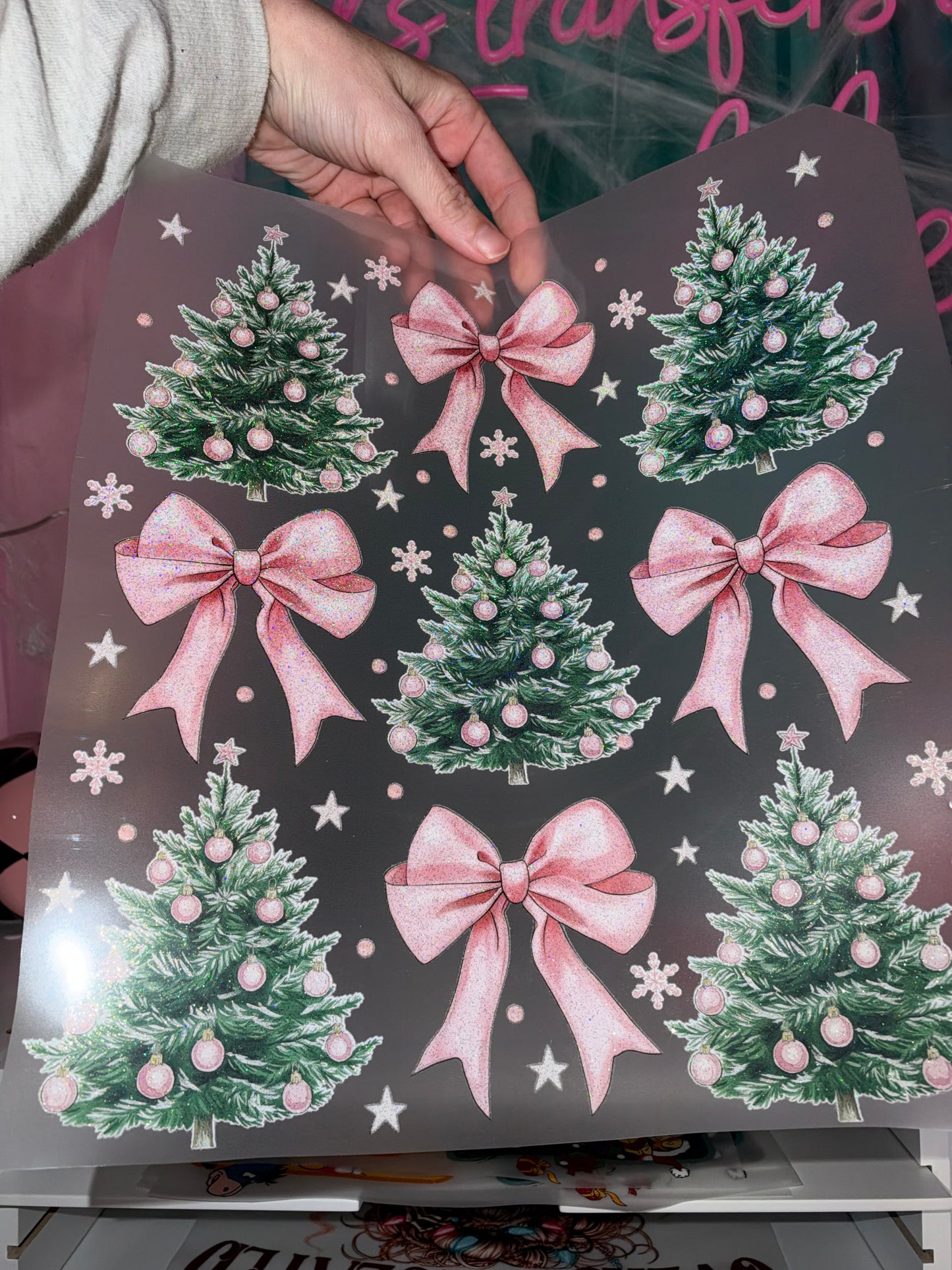 Tree Bows - Glitter Screen Print Transfer