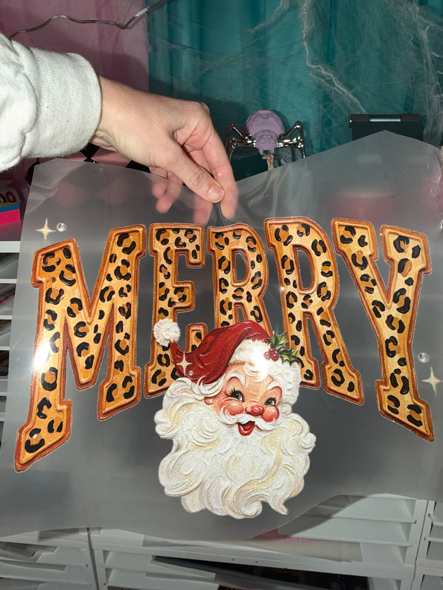 Leo Merry Santa - Glitter Screen Print Transfer