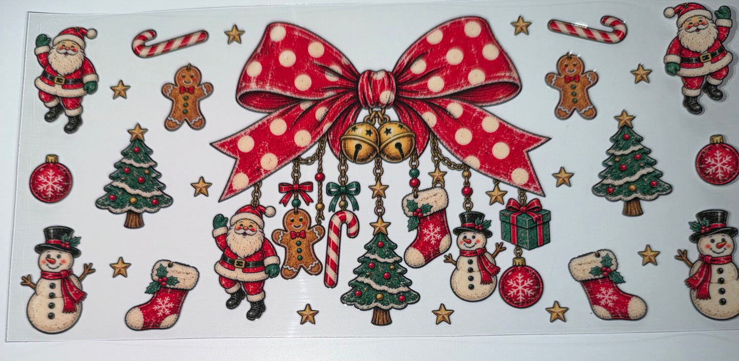 Christmas Charm Bow - 16oz UV DTF Cup Wrap