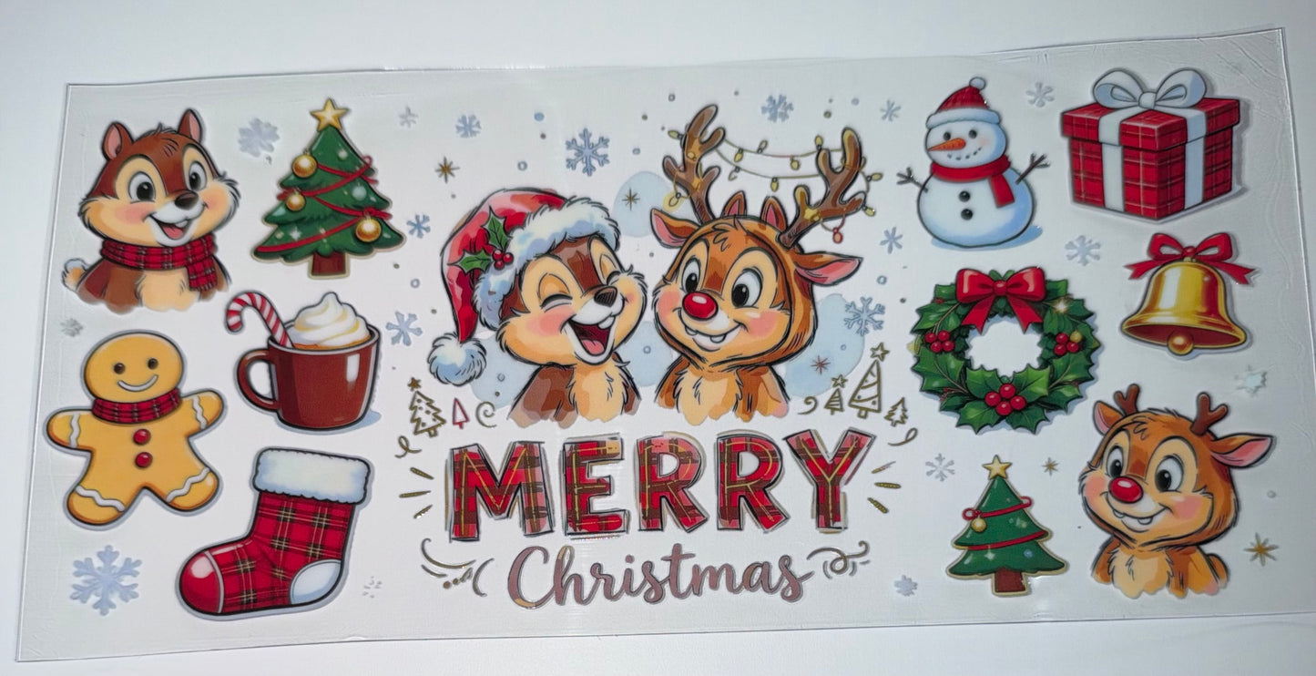 Merry Christmas Chipmunks - 16oz UV DTF Cup Wrap