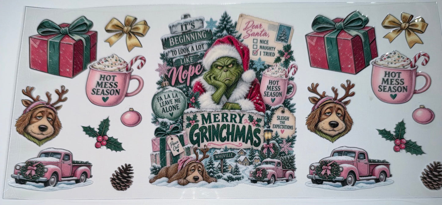 Sage Green Merry Gmas - 16oz UV DTF Cup Wrap