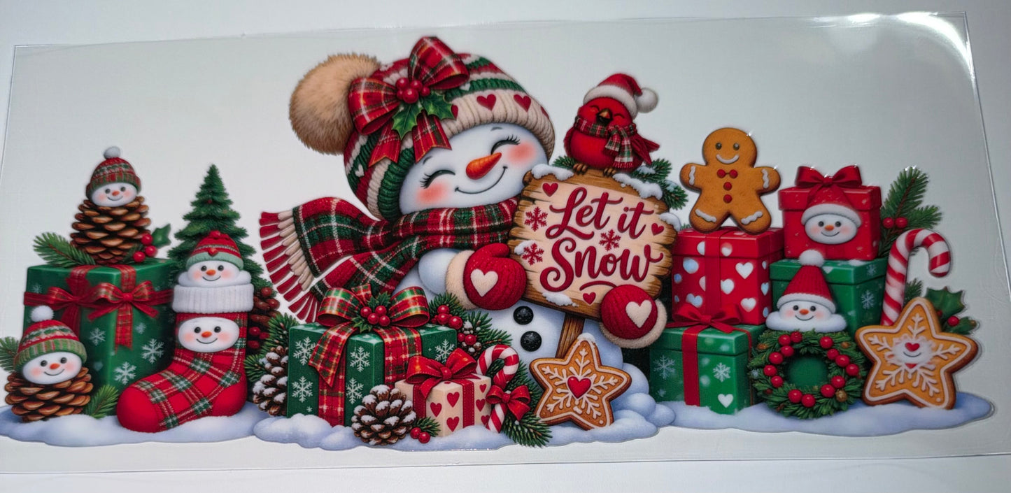 LEt it now Red cardinal and snowman - 16oz UV DTF Cup Wrap