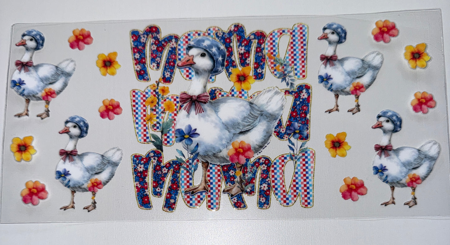 Red White Blue Mama Goose - 16oz Uv DTF Cup Wrap
