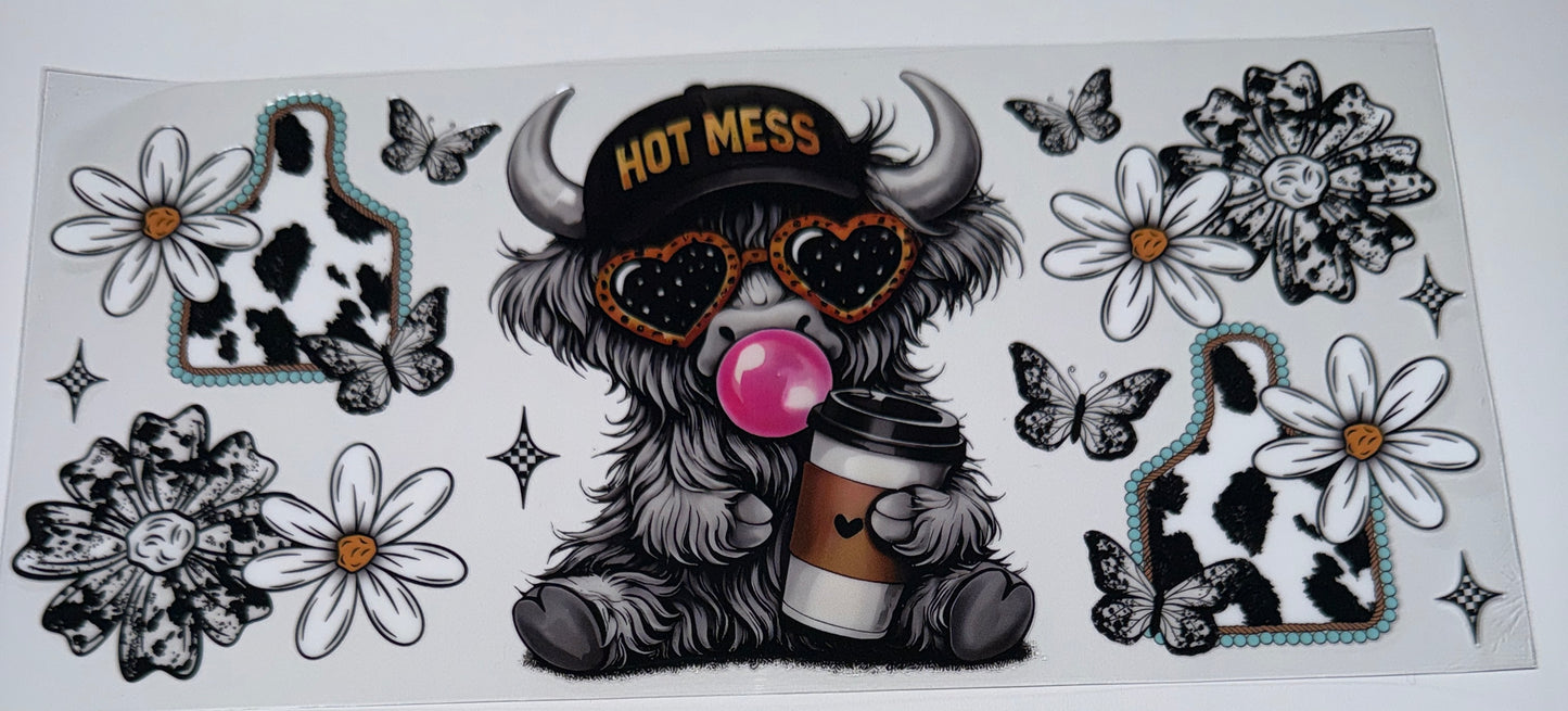 Hot Mess Cow - 16oz Uv DTF Cup Wrap