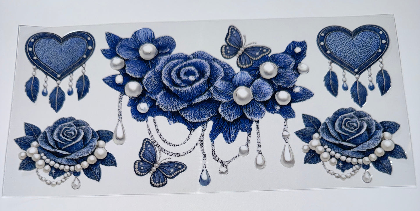 Blue Roses - 16oz Uv DTF Cup Wrap