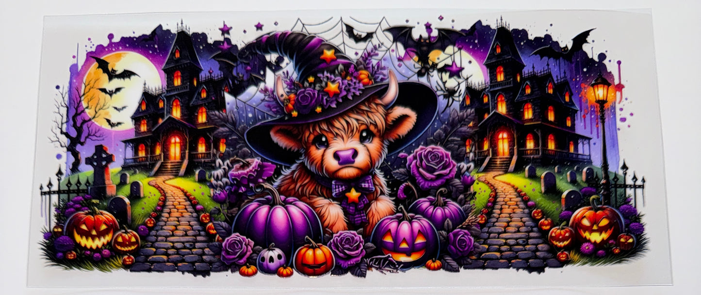 Purple Highland Cow Spook - 16oz UV DTF Cup Wrap