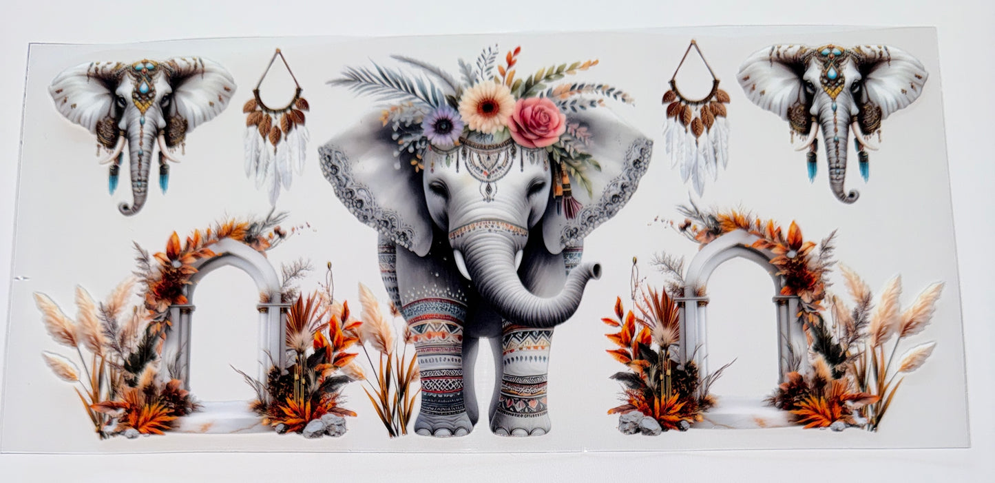 Floral Elephant - 16oz UV DTF Cup Wrap